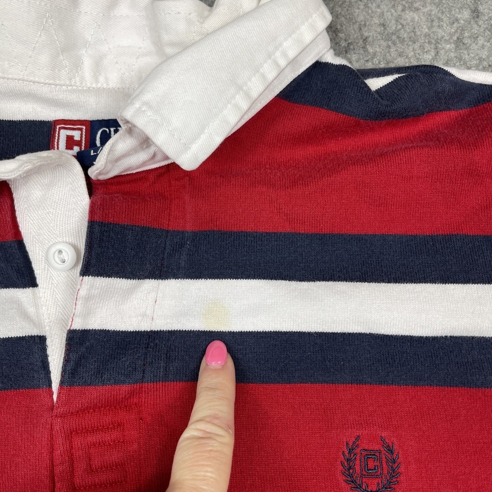 Chaps Striped Rugby Shirt Mens Large Red Blue Long Sleeve Collared 80s Preppy - Picture 3 of 7